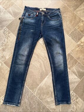 Vintage Y2K 1990s Woox Boyfriend fit Slim Dark Blue Jeans Casual Stretch Denim